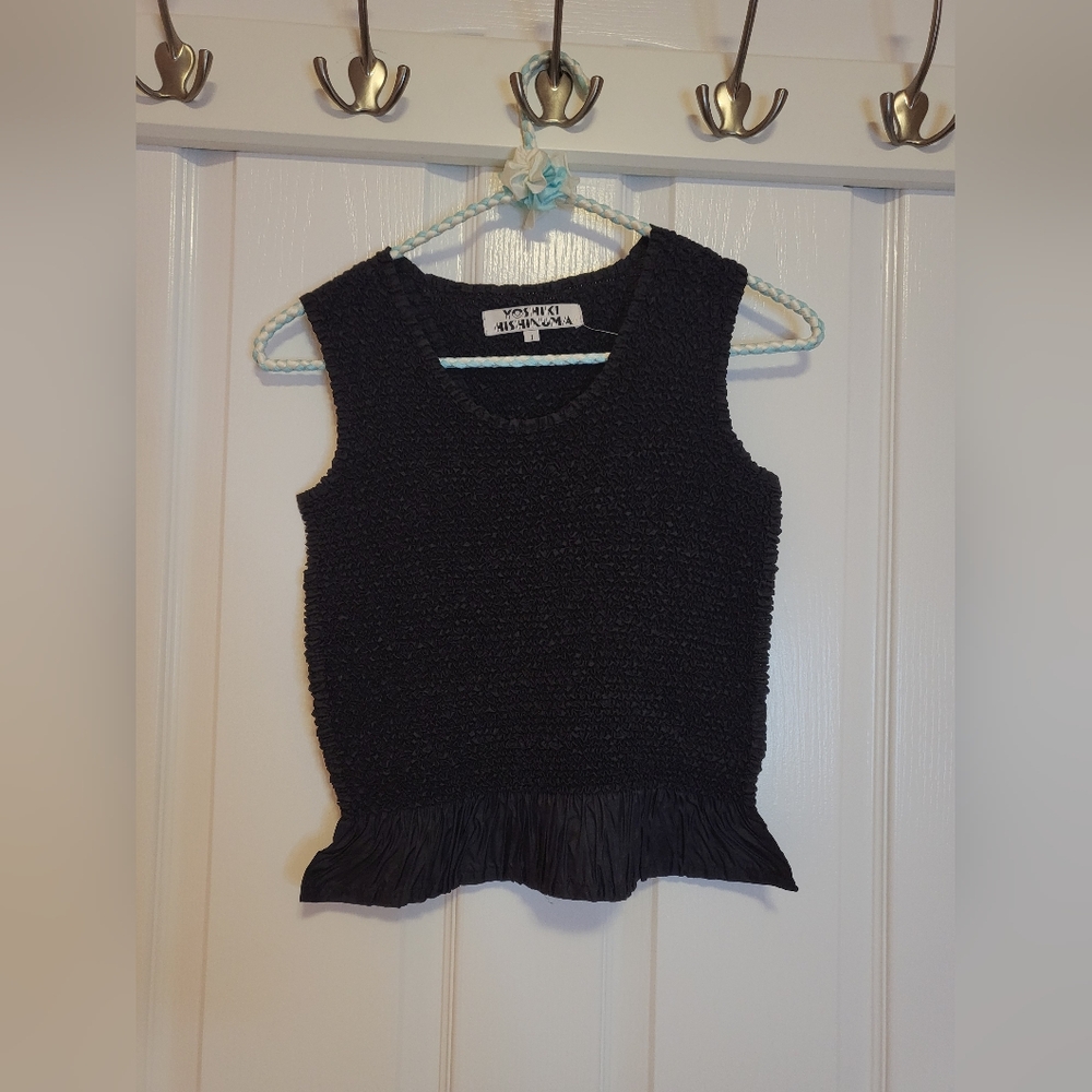 Black Sleeveless Top with Ruffle Hem